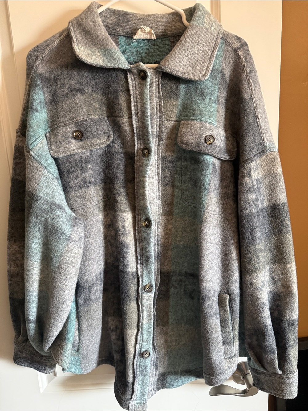 BiBi Teal and Gray Knit Oversized Jacket